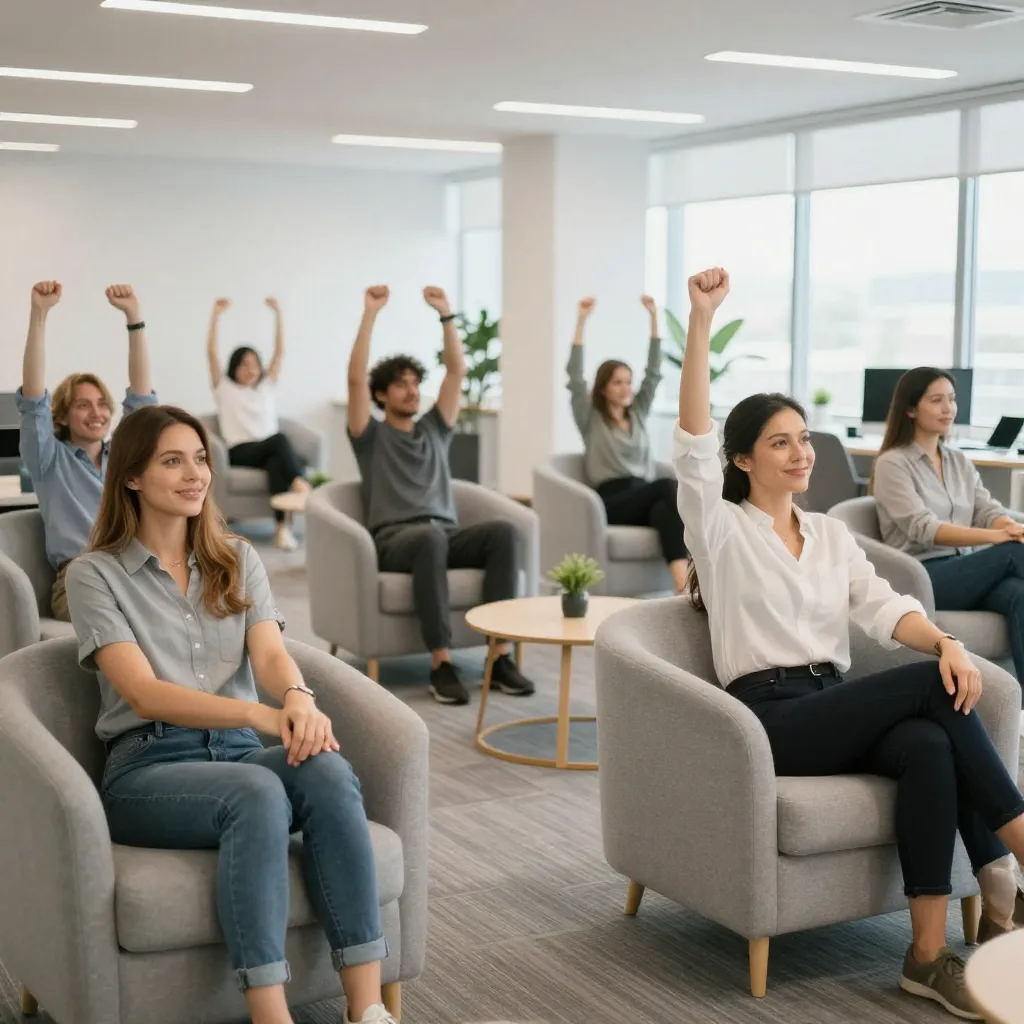 Open office lounge with seating and natural light