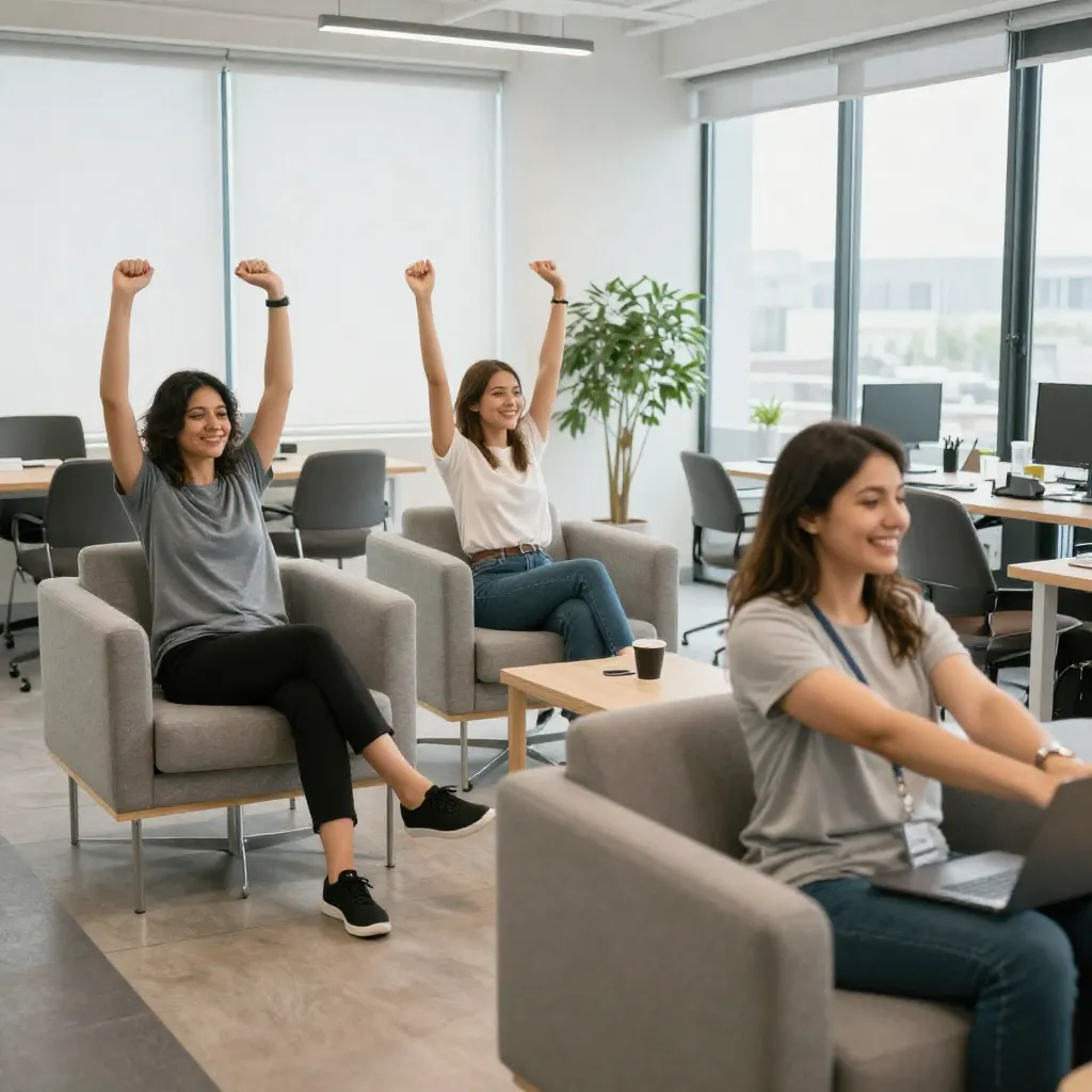 Staff using a modern office breakout space