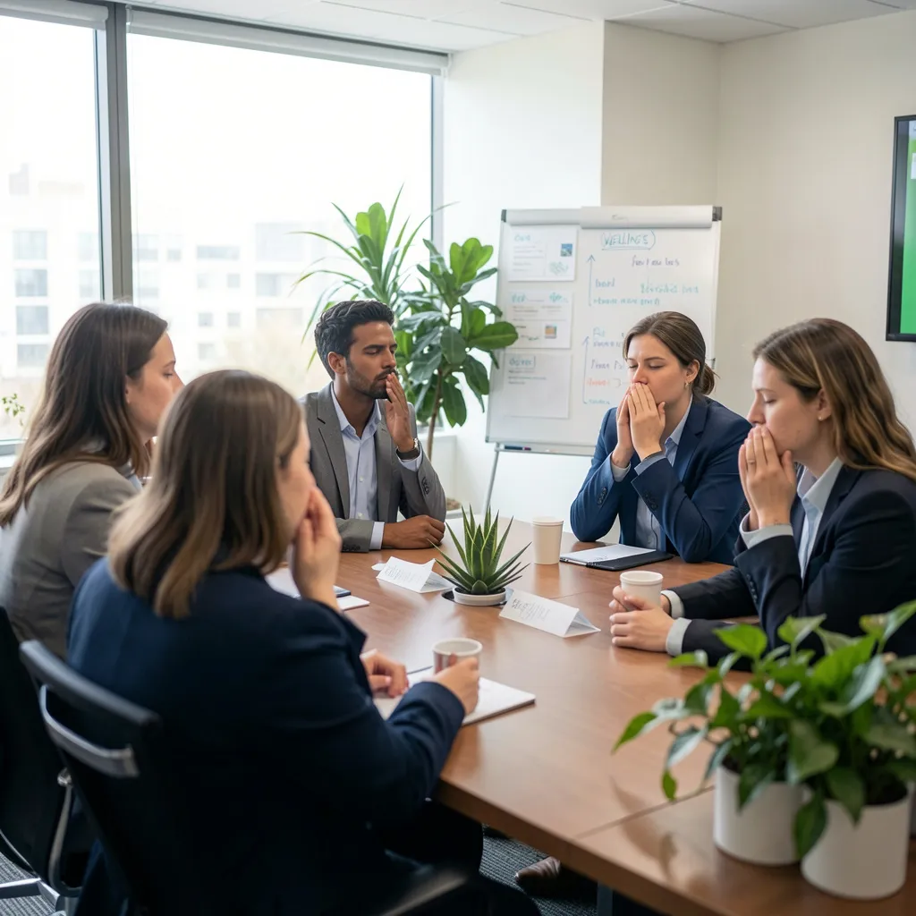 Meeting room with plants and seated participants